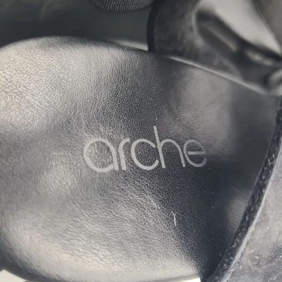 Arche womens Sandals Shoes Black Nubuck Low Wedge Cross Straps Stretch sz 11 42