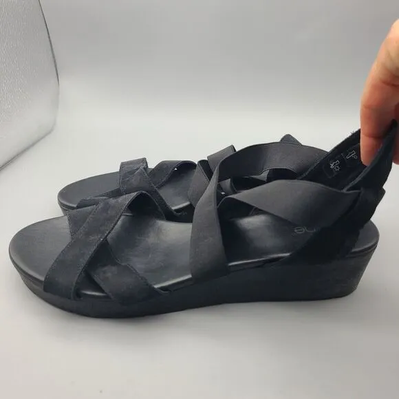 Arche womens Sandals Shoes Black Nubuck Low Wedge Cross Straps Stretch sz 11 42