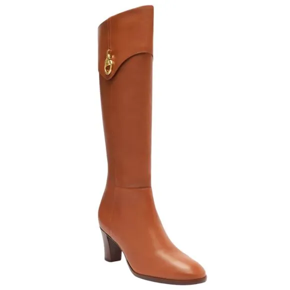 Arezzo Women's Vivian Leather Mid Block Knee High Boots Caramel Size 8