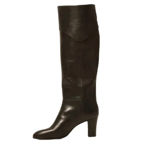 Arezzo Women's Vivian Leather Mid Block Knee High Boots Caramel Size 8