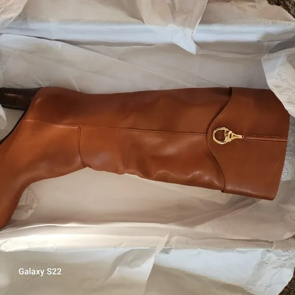 Arezzo Women's Vivian Leather Mid Block Knee High Boots Caramel Size 9. NIB