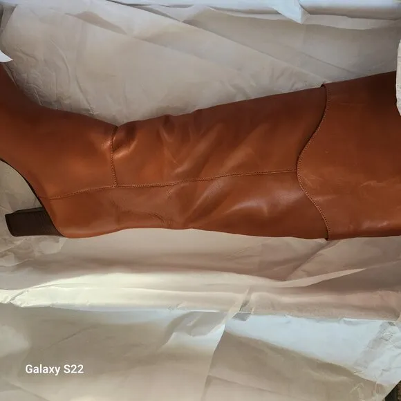 Arezzo Women's Vivian Leather Mid Block Knee High Boots Caramel Size 9. NIB
