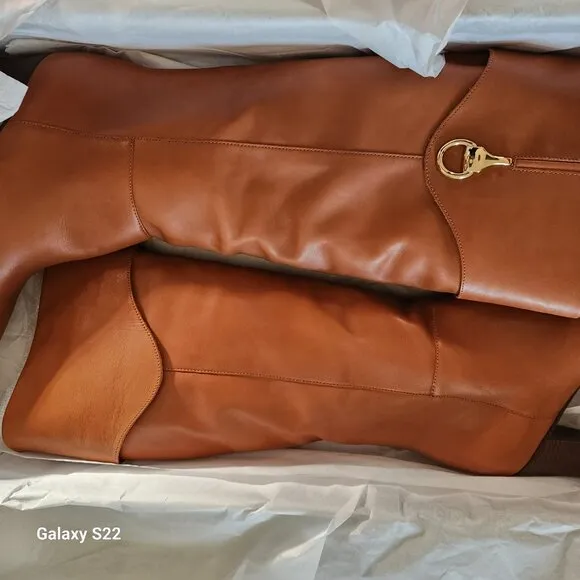 Arezzo Women's Vivian Leather Mid Block Knee High Boots Caramel Size 9. NIB