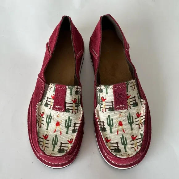 Ariat Cruiser Roper Suede Slip On Canvas Shoes Desert Cactus Cowgirl Print 6 NEW