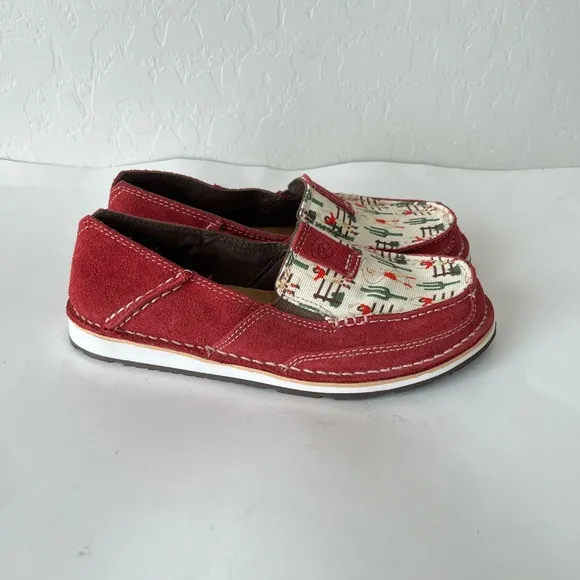 Ariat Cruiser Roper Suede Slip On Canvas Shoes Desert Cactus Cowgirl Print 6 NEW
