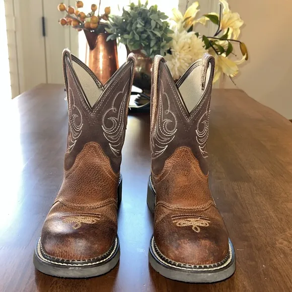 Ariat Fat Baby Cowboy Boots Western Chocolate Brown Mid Calf FatBaby Size 6.5 C