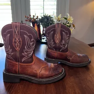 Ariat Fat Baby Cowboy Boots Western Chocolate Brown Mid Calf FatBaby Size 6.5 C