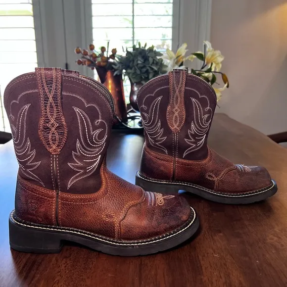 Ariat Fat Baby Cowboy Boots Western Chocolate Brown Mid Calf FatBaby Size 6.5 C