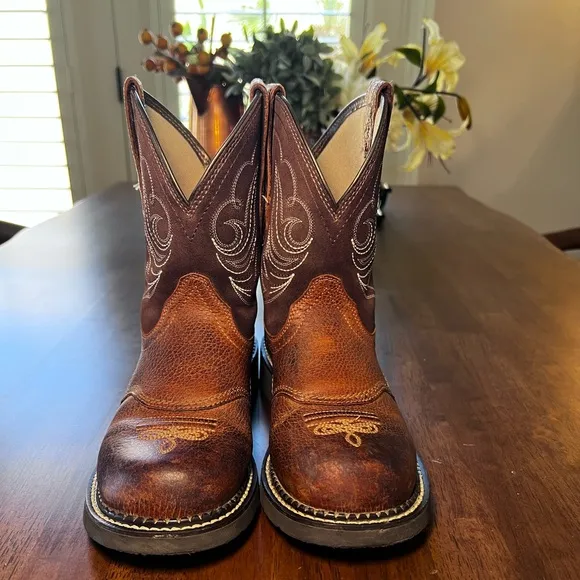 Ariat Fat Baby Cowboy Boots Western Chocolate Brown Mid Calf FatBaby Size 6.5 C