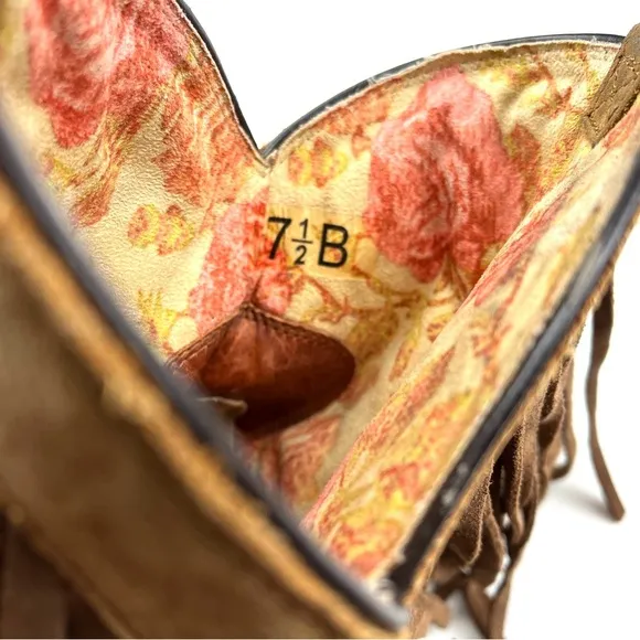 Ariat Gold Rush Fringed Brown Leather Square Toe Western Cowgirl Boots size 7.5