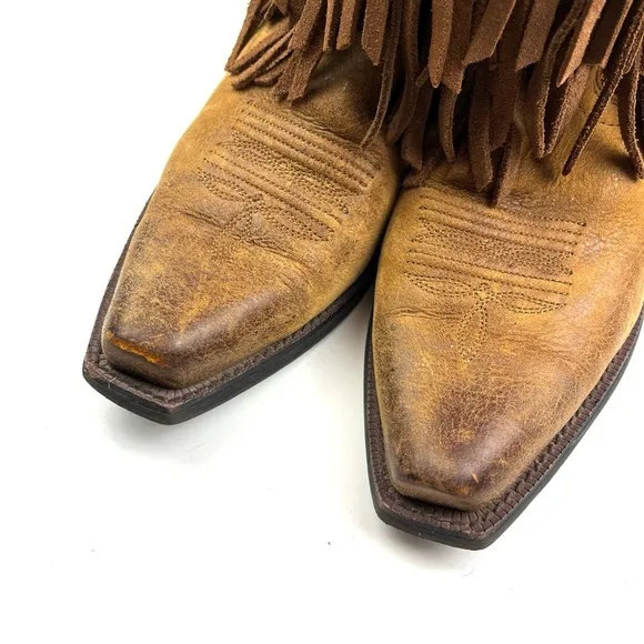 Ariat Gold Rush Fringed Brown Leather Square Toe Western Cowgirl Boots size 7.5