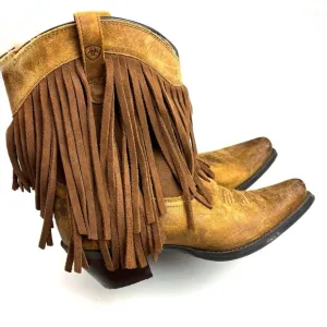Ariat Gold Rush Fringed Brown Leather Square Toe Western Cowgirl Boots size 7.5