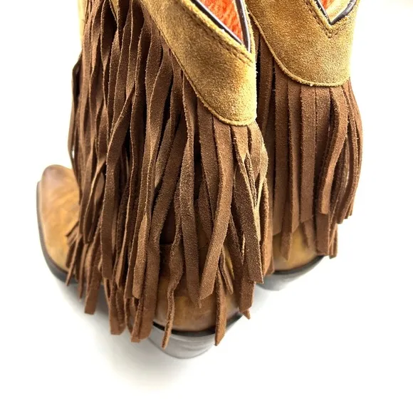 Ariat Gold Rush Fringed Brown Leather Square Toe Western Cowgirl Boots size 7.5