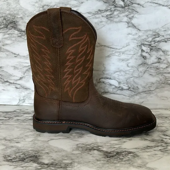 Ariat Men's 10.5 groundbreaker H2O work boots Western 10024984 brown square toe