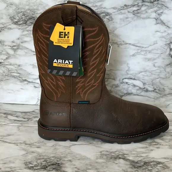 Ariat Men's 10.5 groundbreaker H2O work boots Western 10024984 brown square toe