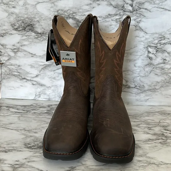 Ariat Men's 10.5 groundbreaker H2O work boots Western 10024984 brown square toe