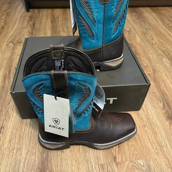 ARIAT brown turquoise leather suede cowboy western boots shoes women’s 8.5 new