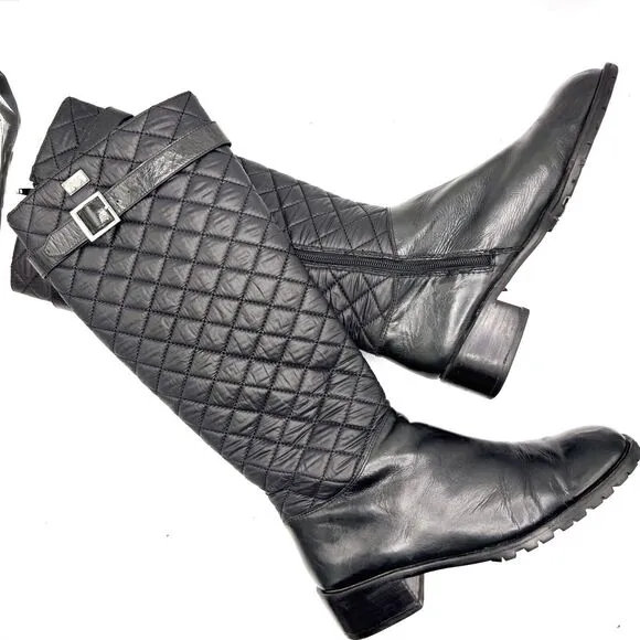 ARMANI JEANS Vintage Y2K Quilted Leather/Nylon Riding Boots Sz 8.5 | Waterproof