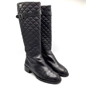 ARMANI JEANS Vintage Y2K Quilted Leather/Nylon Riding Boots Sz 8.5 | Waterproof