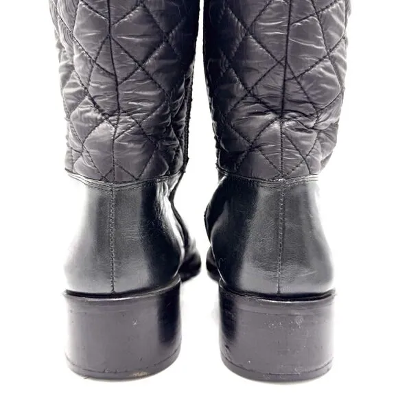 ARMANI JEANS Vintage Y2K Quilted Leather/Nylon Riding Boots Sz 8.5 | Waterproof