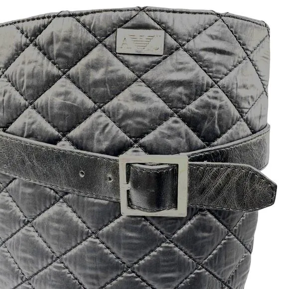 ARMANI JEANS Vintage Y2K Quilted Leather/Nylon Riding Boots Sz 8.5 | Waterproof