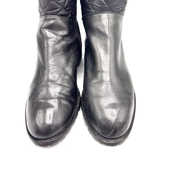 ARMANI JEANS Vintage Y2K Quilted Leather/Nylon Riding Boots Sz 8.5 | Waterproof