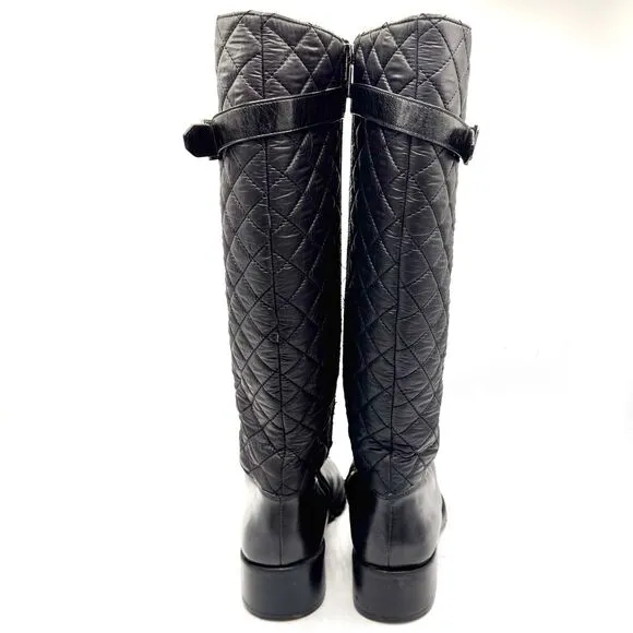ARMANI JEANS Vintage Y2K Quilted Leather/Nylon Riding Boots Sz 8.5 | Waterproof