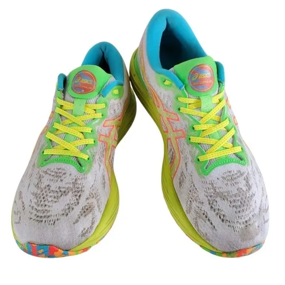 Asics Gel Cumulus 23 Running Shoes Mens 9.5 Green Blue Neon Gym Athletic