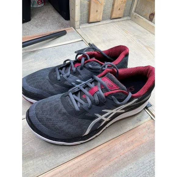 ASICS Mens T538N Black Red Running Shoes Sneakers Size 8 EU41.5