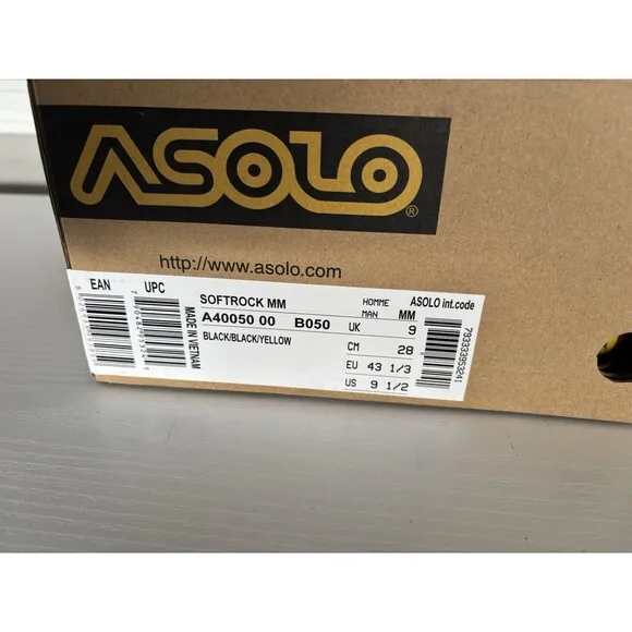 ASOLO Softrock Hiking Shoes - Men's 9.5 Black/Black/Yellow