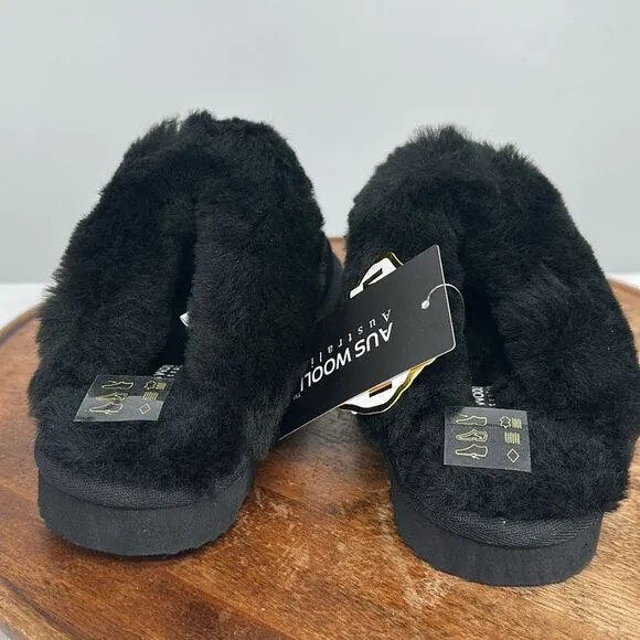 Aus Wooli Shoes Wm 5 Men 4 Black Water Resistant Sheepskin Slip On Slipper Clog