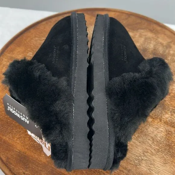 Aus Wooli Shoes Wm 5 Men 4 Black Water Resistant Sheepskin Slip On Slipper Clog
