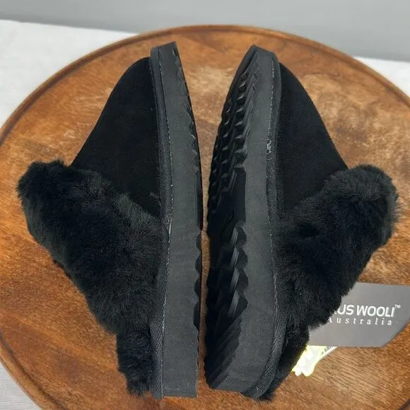 Aus Wooli Shoes Wm 5 Men 4 Black Water Resistant Sheepskin Slip On Slipper Clog