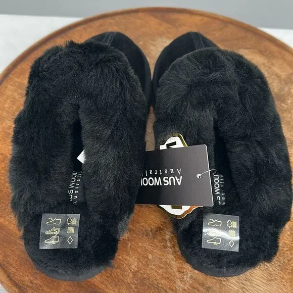 Aus Wooli Shoes Wm 5 Men 4 Black Water Resistant Sheepskin Slip On Slipper Clog