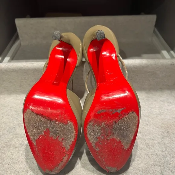 Authentic Christian Louboutin Grey etoupe Patent Cross Pumps heels shoes 37
