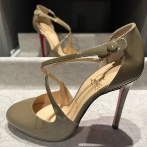 Authentic Christian Louboutin Grey etoupe Patent Cross Pumps heels shoes 37