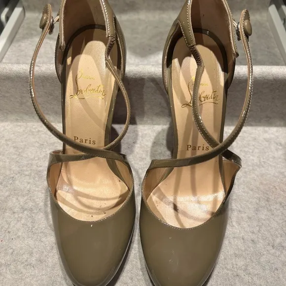 Authentic Christian Louboutin Grey etoupe Patent Cross Pumps heels shoes 37