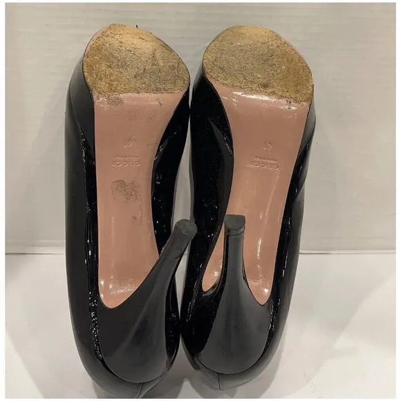 Authentic Gucci Black Patent Leather Heels Platform Pumps Shoes Sz 41/10