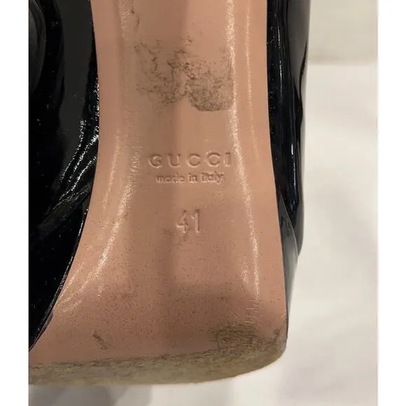 Authentic Gucci Black Patent Leather Heels Platform Pumps Shoes Sz 41/10
