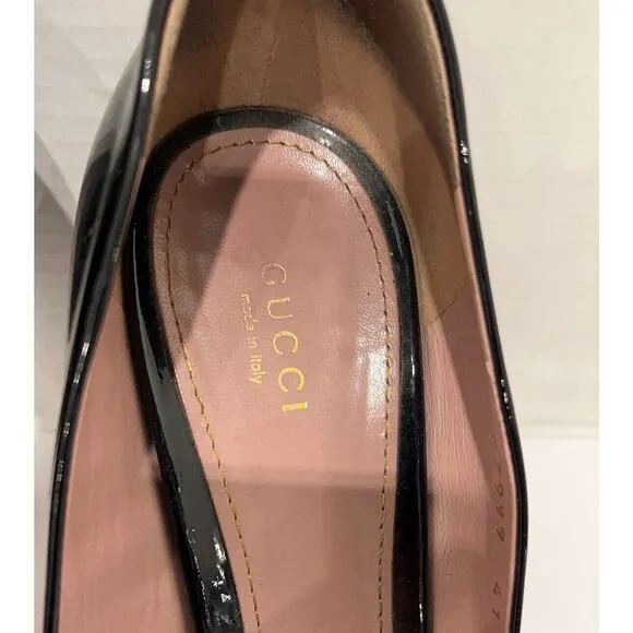 Authentic Gucci Black Patent Leather Heels Platform Pumps Shoes Sz 41/10