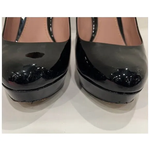 Authentic Gucci Black Patent Leather Heels Platform Pumps Shoes Sz 41/10