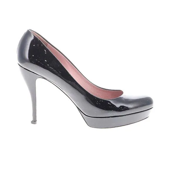Authentic Gucci Black Patent Leather Heels Platform Pumps Shoes Sz 41/10