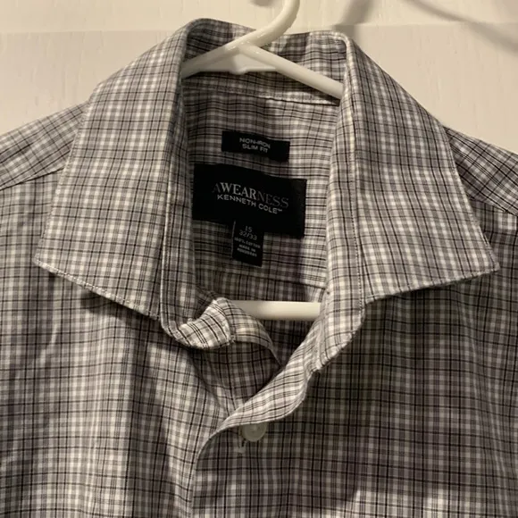 Awearness AWEARNESS Kenneth Cole Dress Shirt Gray White Size 15 EUC #1853