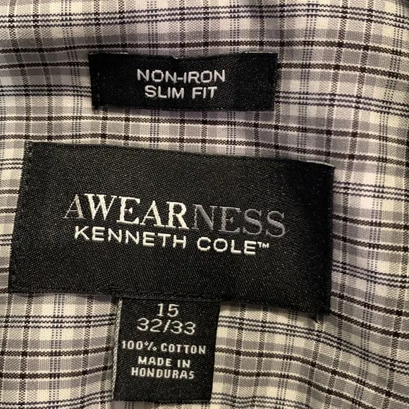 Awearness AWEARNESS Kenneth Cole Dress Shirt Gray White Size 15 EUC #1853