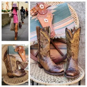 AWESOME Tony Lama mid-shaft cowboy cowgirl boots embroidered‎ tooled leather