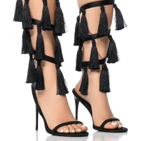 AZALEA WANG &quot; ANGELIC MAZE &quot;  BLACK FRINGE SANDAL(BRAND NEW !!!!!!!!!!!