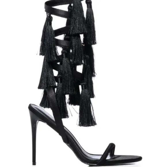 AZALEA WANG &quot; ANGELIC MAZE &quot;  BLACK FRINGE SANDAL(BRAND NEW !!!!!!!!!!!