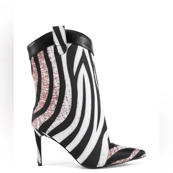 AZALEA WANG Black &amp; White Zebra Western Boots