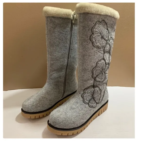Azura JARRIA mid-calf Boots Gray Embroidered 36