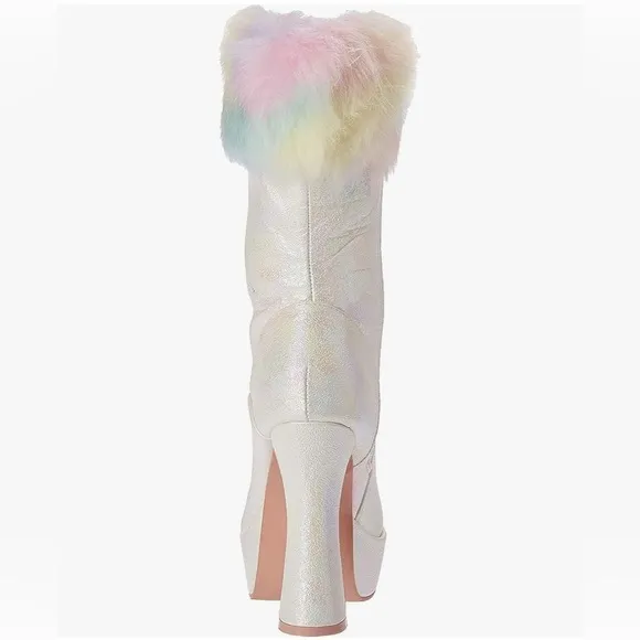 🦋B2G1🦋ELLIE SHOES 5&quot; Chunky Heel Unicorn Lace Up Boot With Faux Fur | 557-NORA |